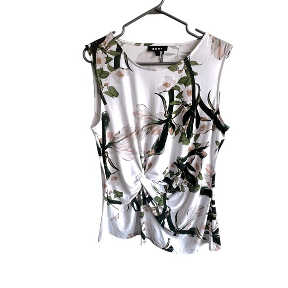 Dkny Tops - DKNY Women’s Floral Blossom Print Knot Detail Stretch Blouse Top Size L